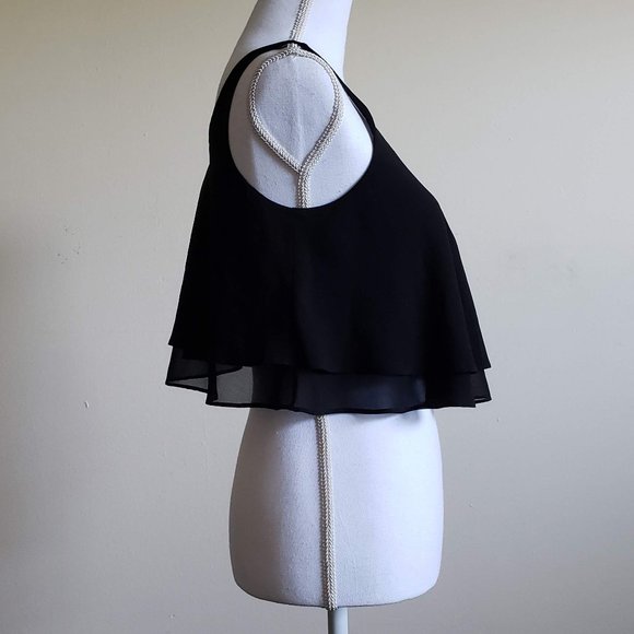📌 Soprano Black Flowy Sleeveless Layered Crop Top - Picture 3 of 11